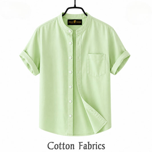 Premium Oxford Cotton Band Collar Short Sleeve Shirt