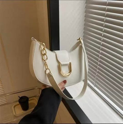 Simple candy color half round zipper+button chain shoulder bag