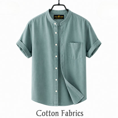 Premium Oxford Cotton Band Collar Short Sleeve Shirt