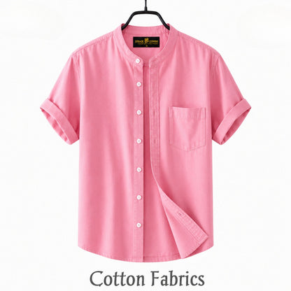 Premium Oxford Cotton Band Collar Short Sleeve Shirt