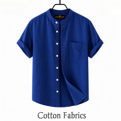 Premium Oxford Cotton Band Collar Short Sleeve Shirt